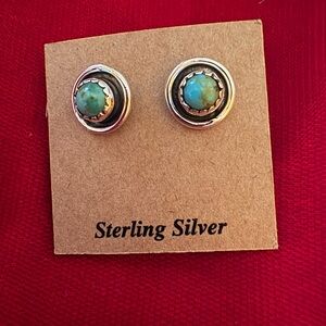 Mohave Turquoise Stud Earrings Post Back. Sterling Silver 925. Brand New.